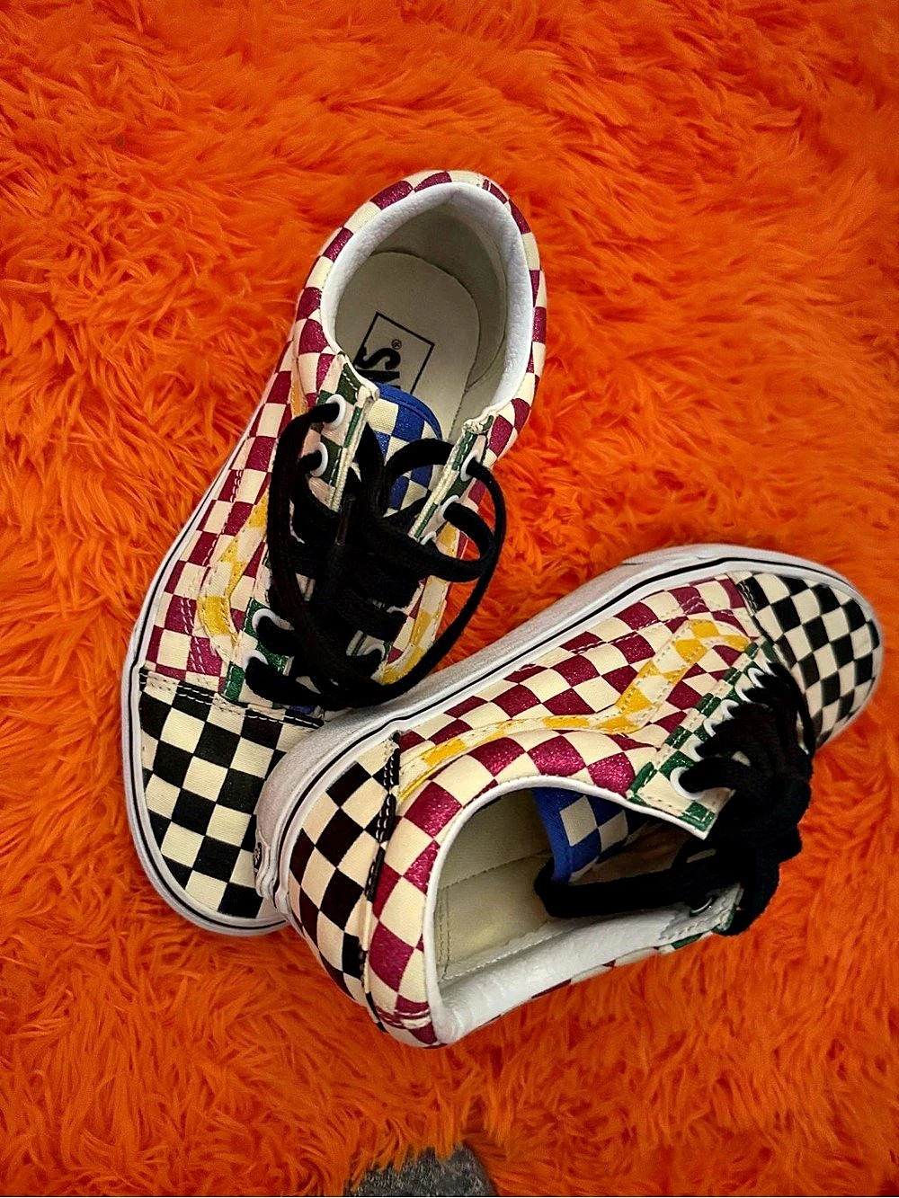 Vans Old Skool Checkered Sneakers in White & Red